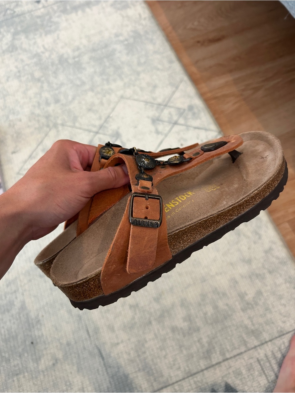 Birkenstock Gizeh sandals with antique brass concho medallions EU size 35